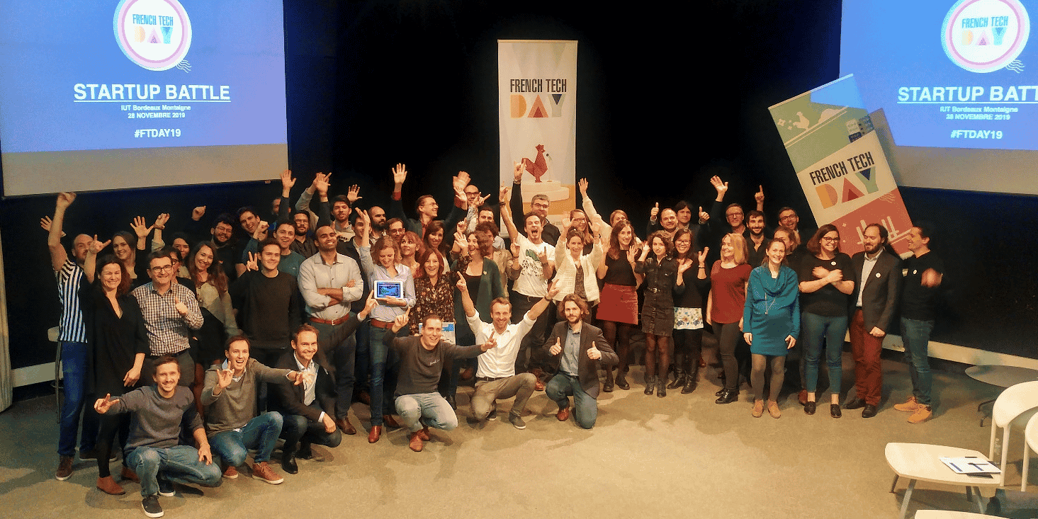 Les candidats, leurs mentors et les membres du jury lors de la phase de qualification de la startup battle du 28 novembre, à Bordeaux.