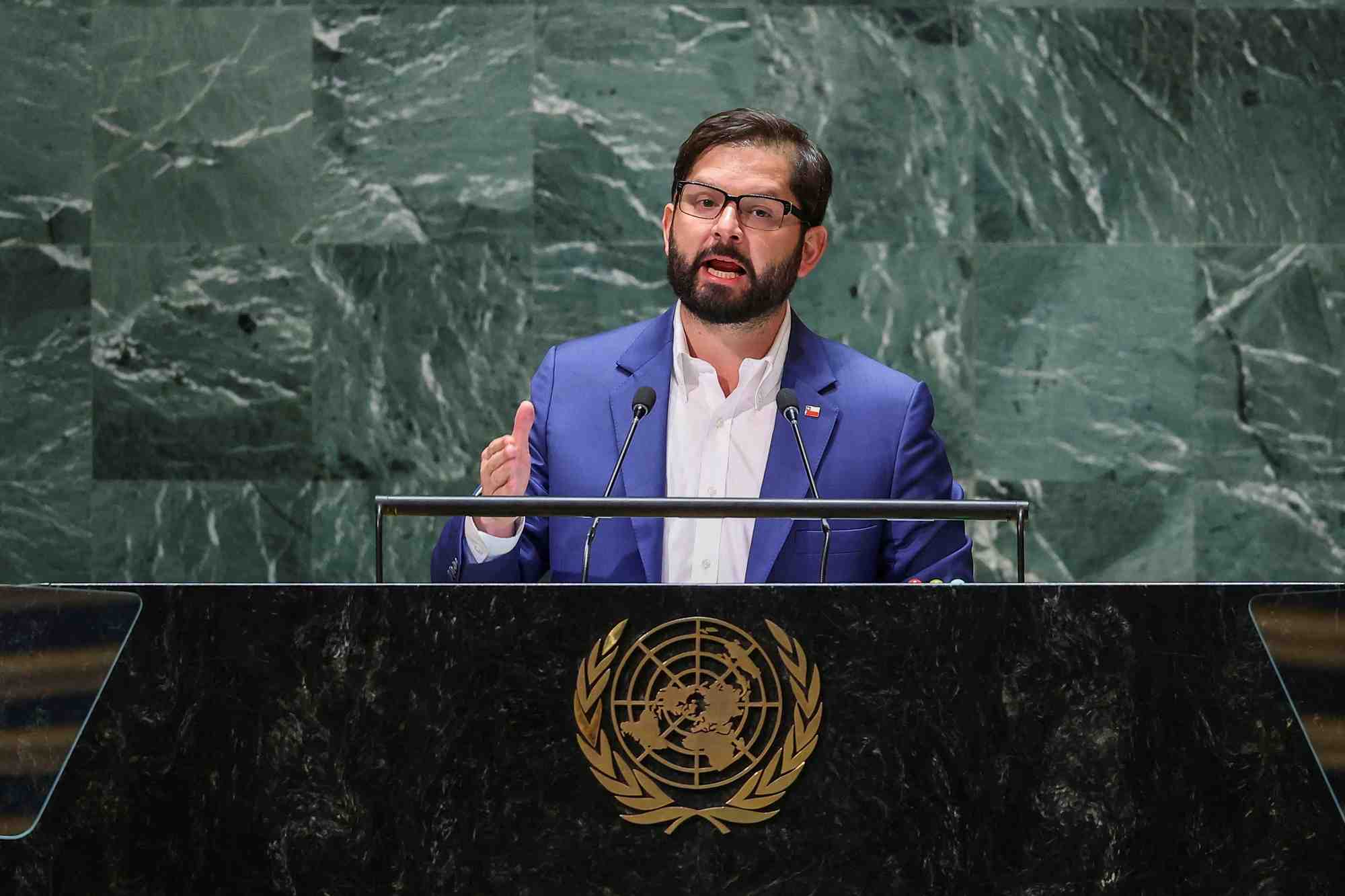 Le president chilien gabriel boric lors de la 78e session de l'assemblee generale de l'onu a new york