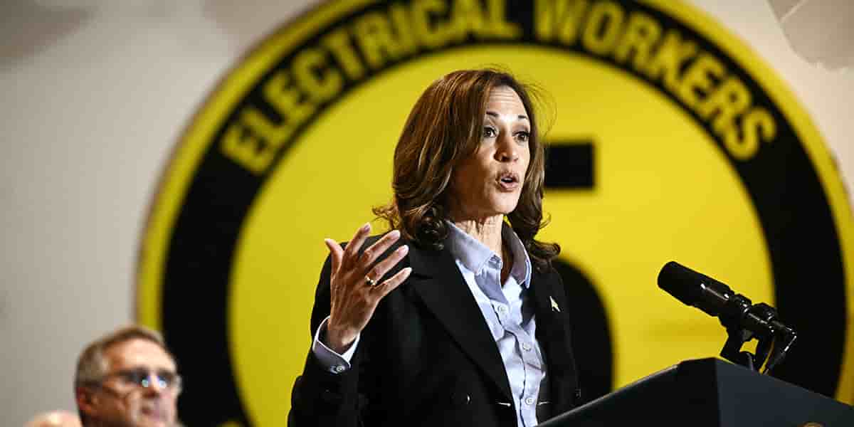 Kamala Harris lors d’un rassemblement de campagne à la section locale 5 de la Fraternité internationale des ouvriers en électricité, à Pittsburgh, le 2 septembre.