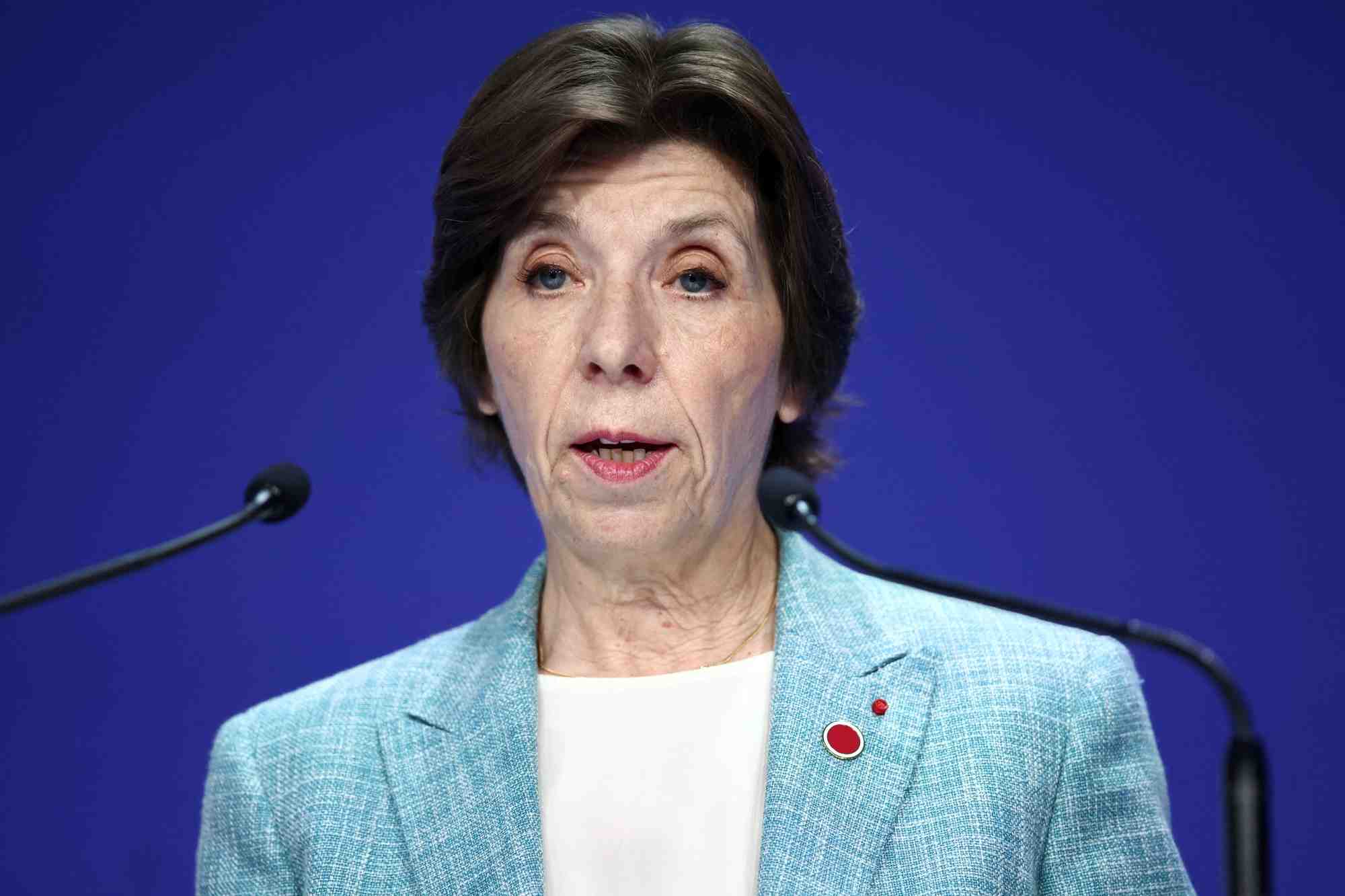 La ministre francaise des affaires etrangeres, catherine colonna, lors d'une conference a londres