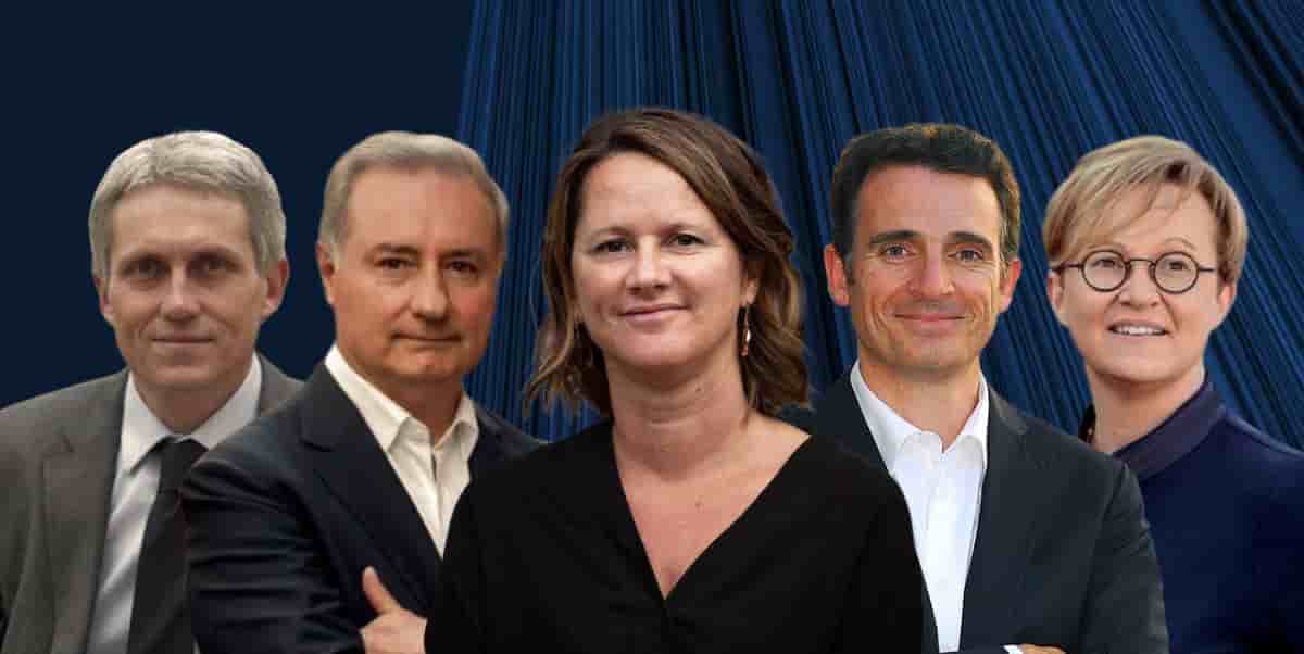 De g. à d., Joël Bruneau, Jean-Luc Moudenc, Johanna Rolland, Éric Piolle et
Nathalie Appéré.