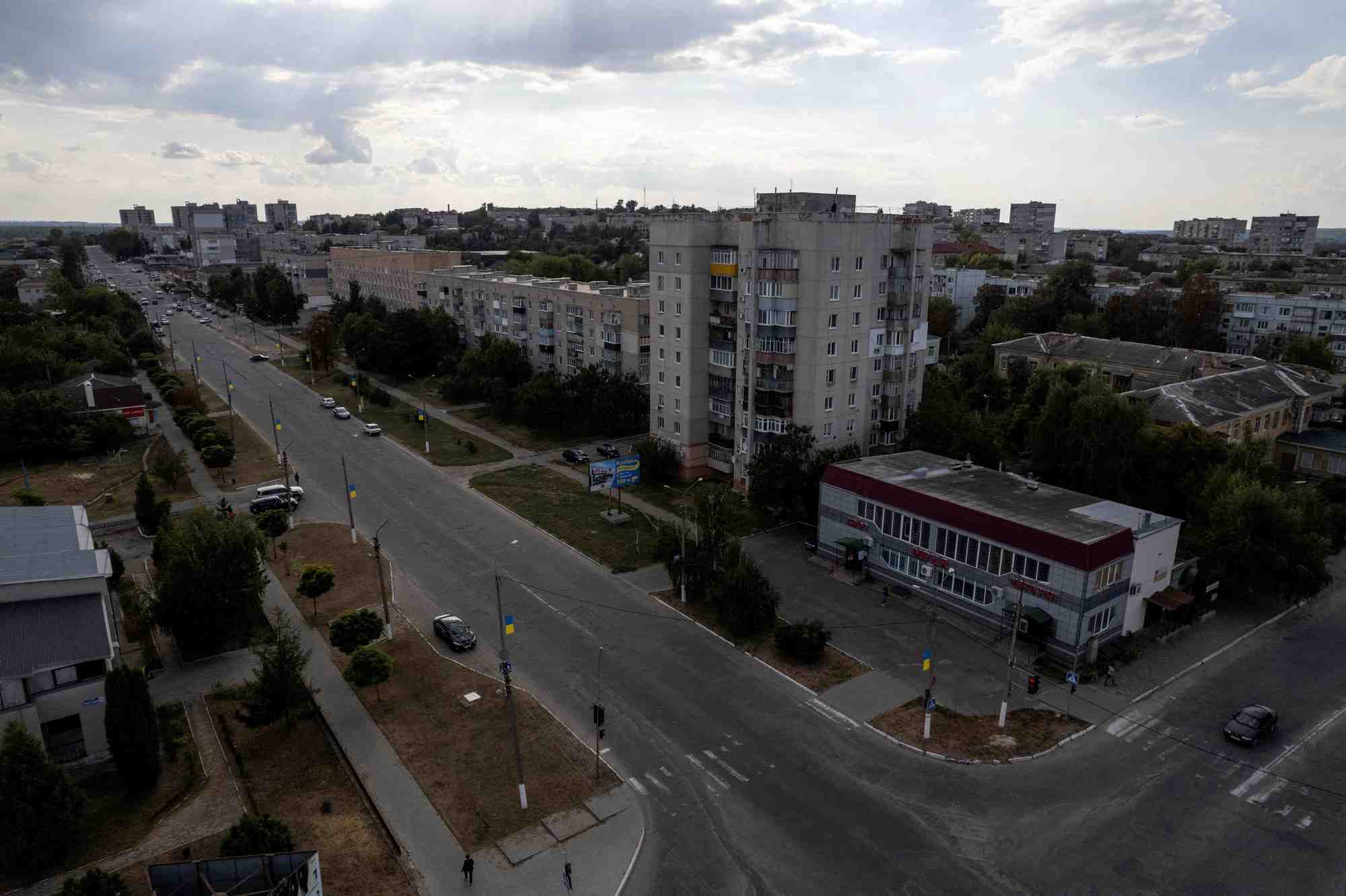 Une vue montre la partie centrale de balakliia, dans la region de kharkiv