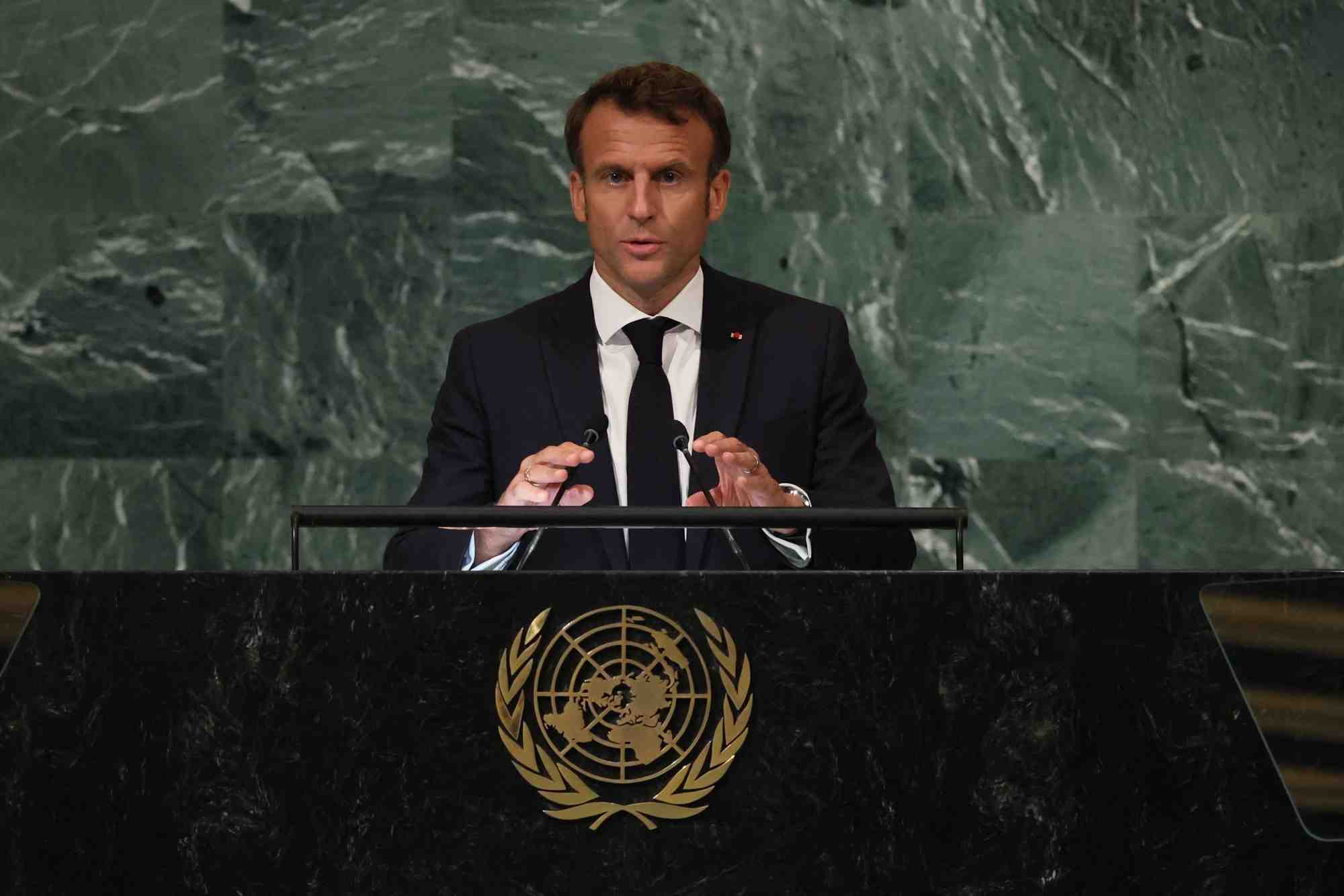 Emmanuel macron s'adresse a la 77e session de l'assemblee generale des nations unies