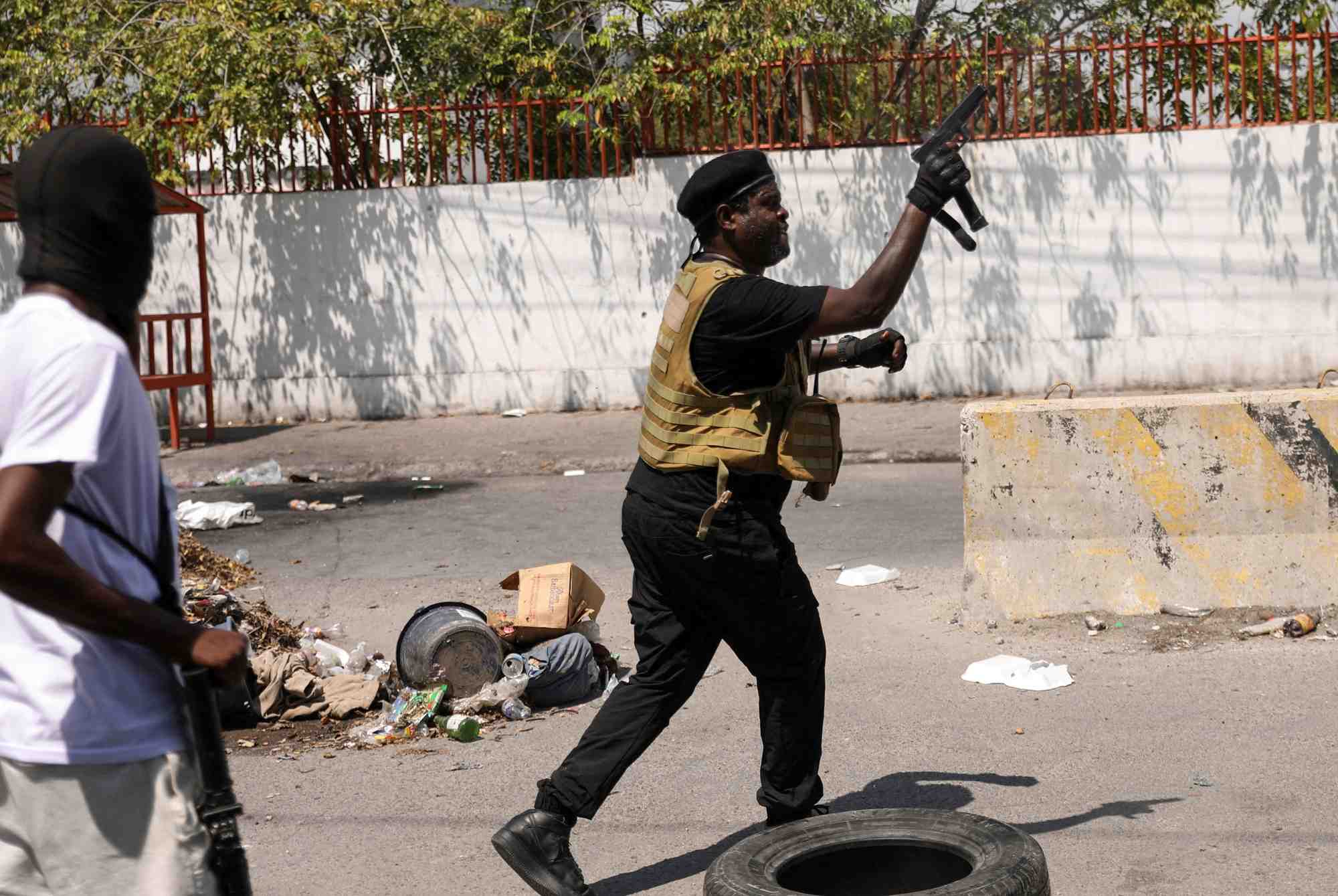 File photo: former police officer jimmy "barbecue" cherizier addresses the media, in port-au-prince