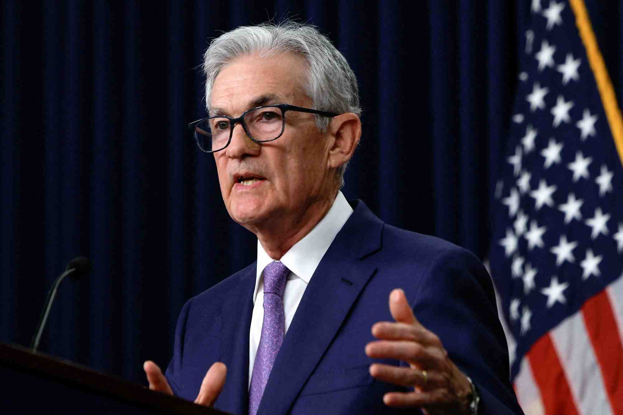 Le president de la reserve federale americaine, jerome powell, s'exprime lors d'une conference de presse, a washington