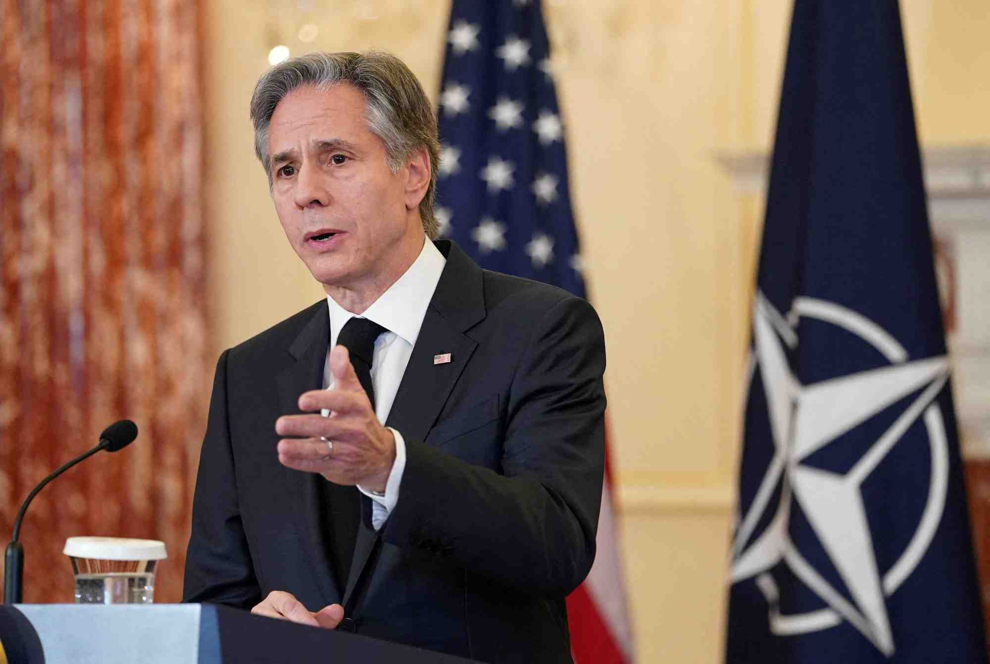 Le secretaire d'etat americain antony blinken prend lors d'une conference de presse a washington