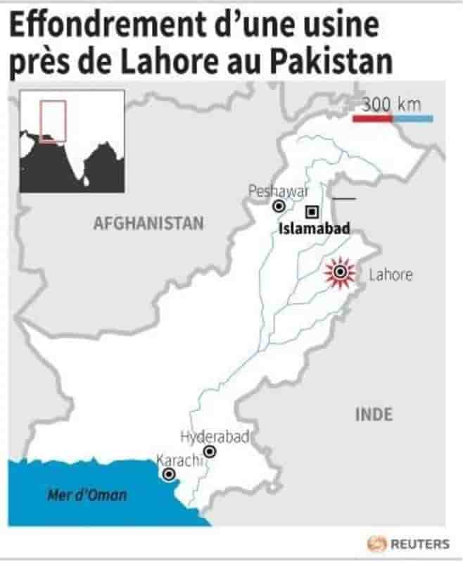 Effondrement d’une usine pres de lahore au pakistan
