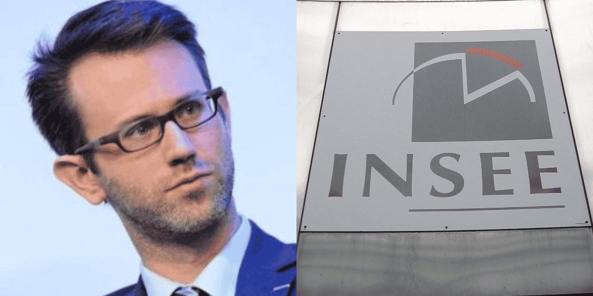 Collage photos Julien Pouget, chef du département de la conjoncture et logo de l'Insee