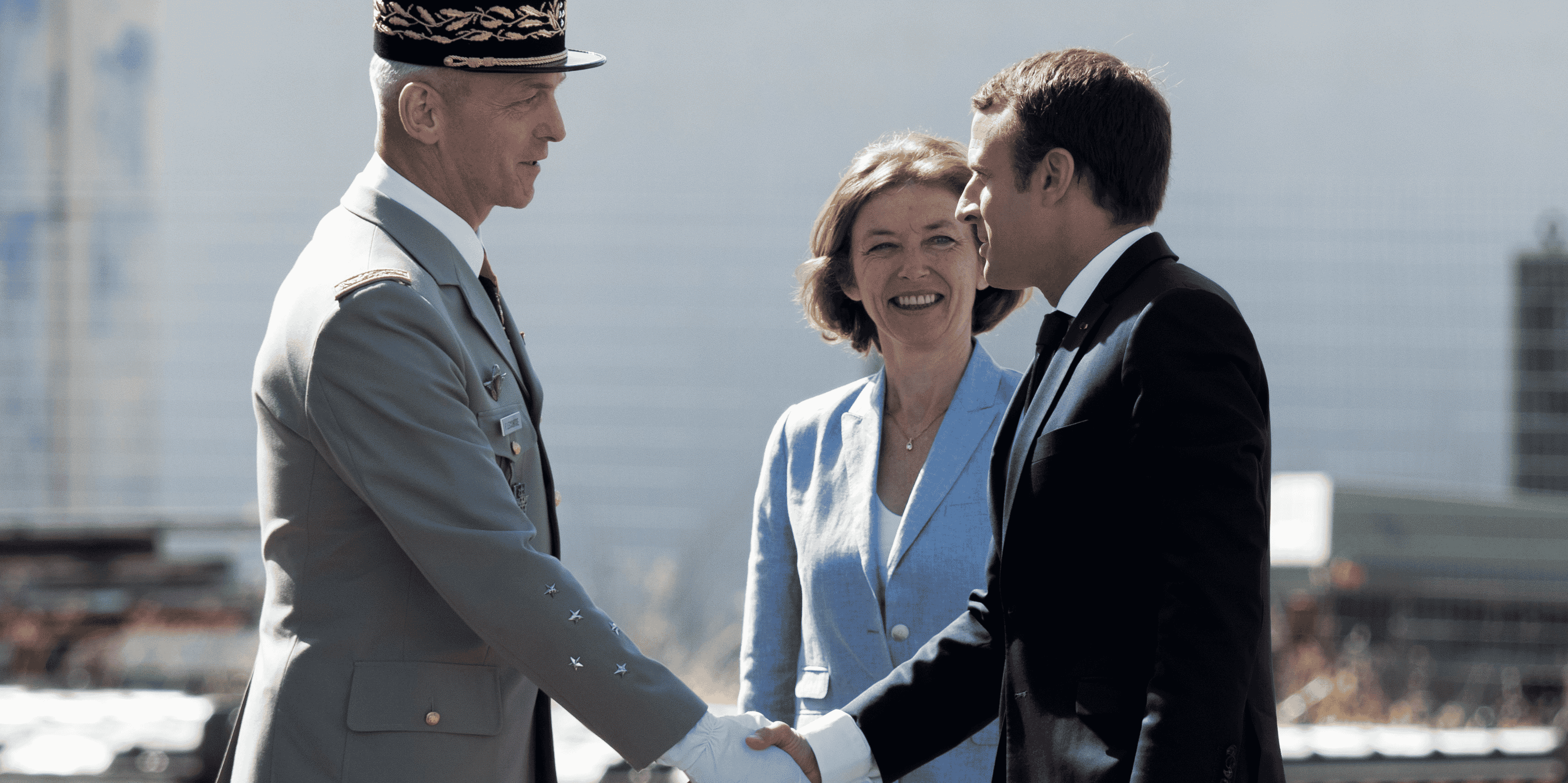 général François Lecointre, chef d'état-major des armées, Florence Parly, ministre des Armées, Emmanuel Macron, président de la République