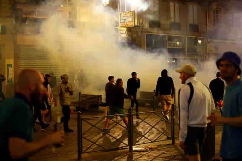 England fans run through tear gas in lille - euro 2016