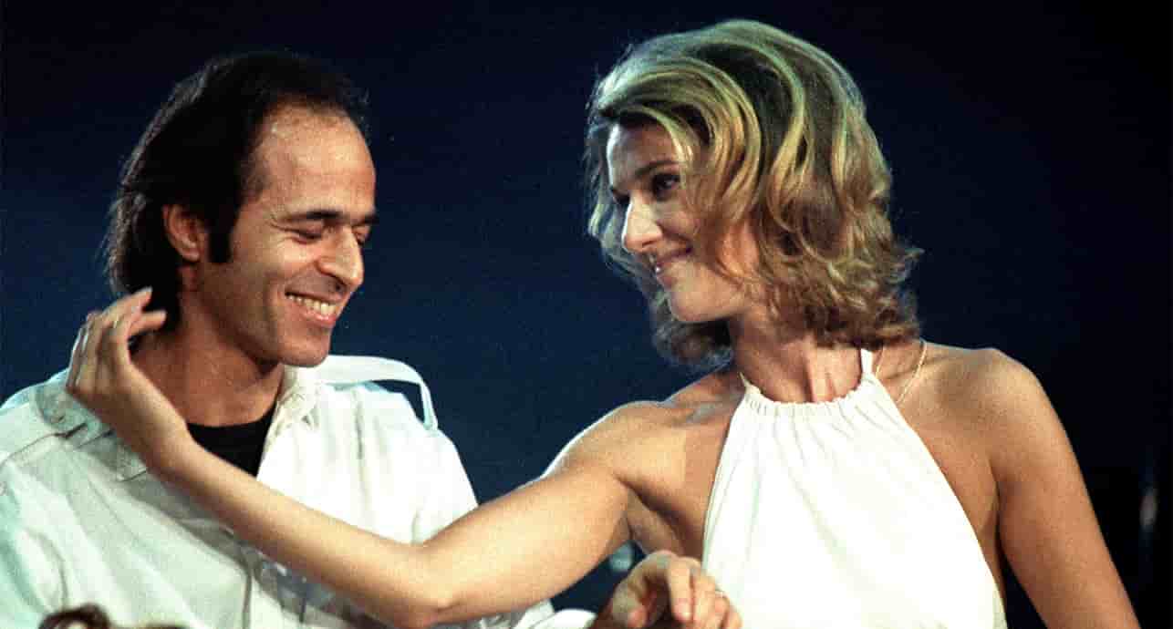 Jean-Jacques Goldman et Céline Dion en concert en 1995.