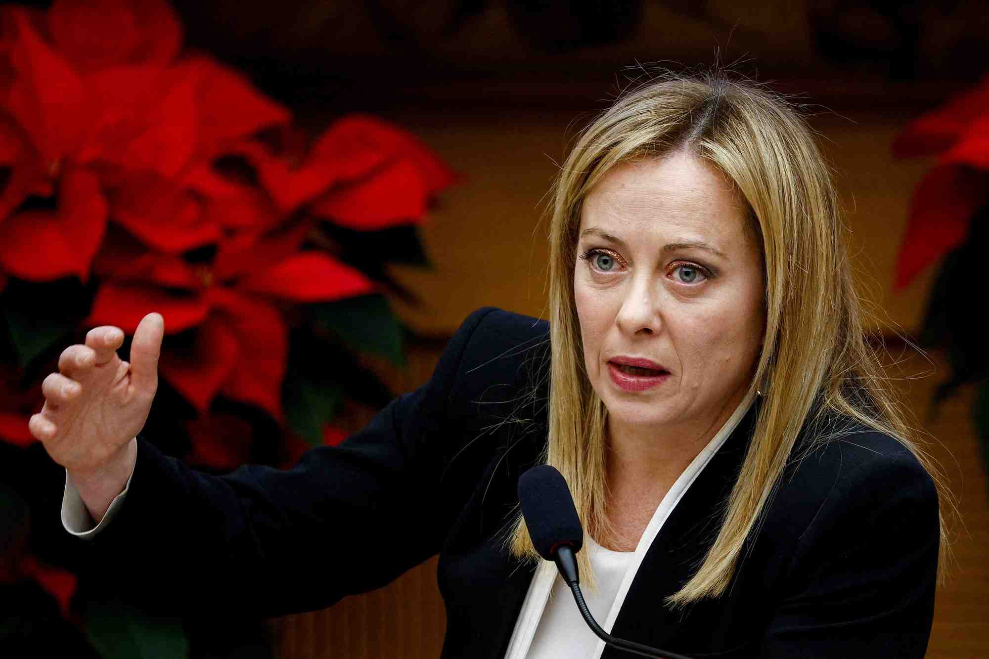 Le premier ministre italien, giorgia meloni, lors d'une conference de presse de fin d'annee a rome