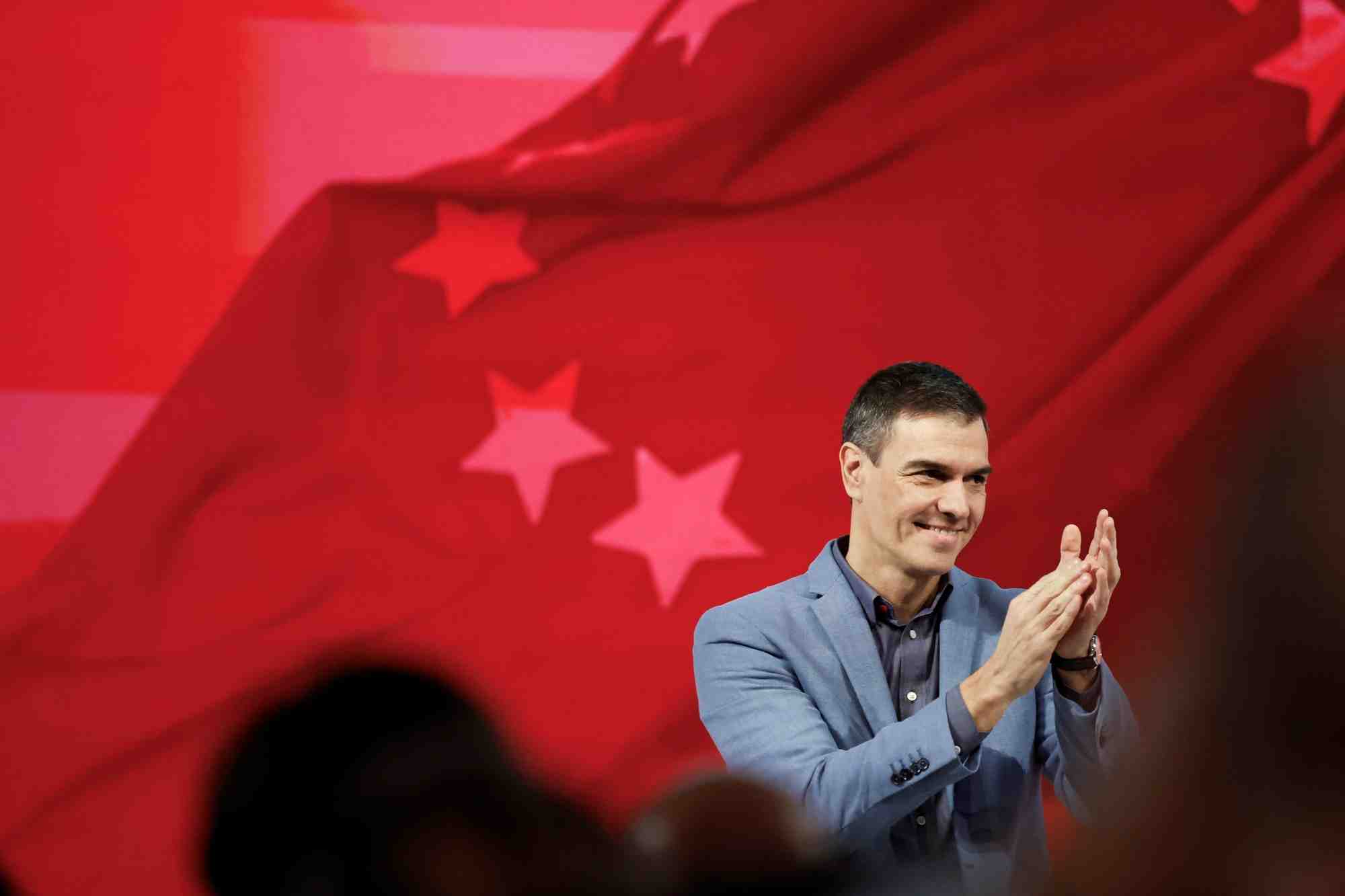 Le premier ministre espagnol pedro sanchez lors d'un meeting a malaga