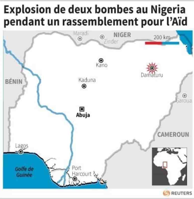 Explosion de deux bombes au nigeria pendant un rassemblement pour l’aid