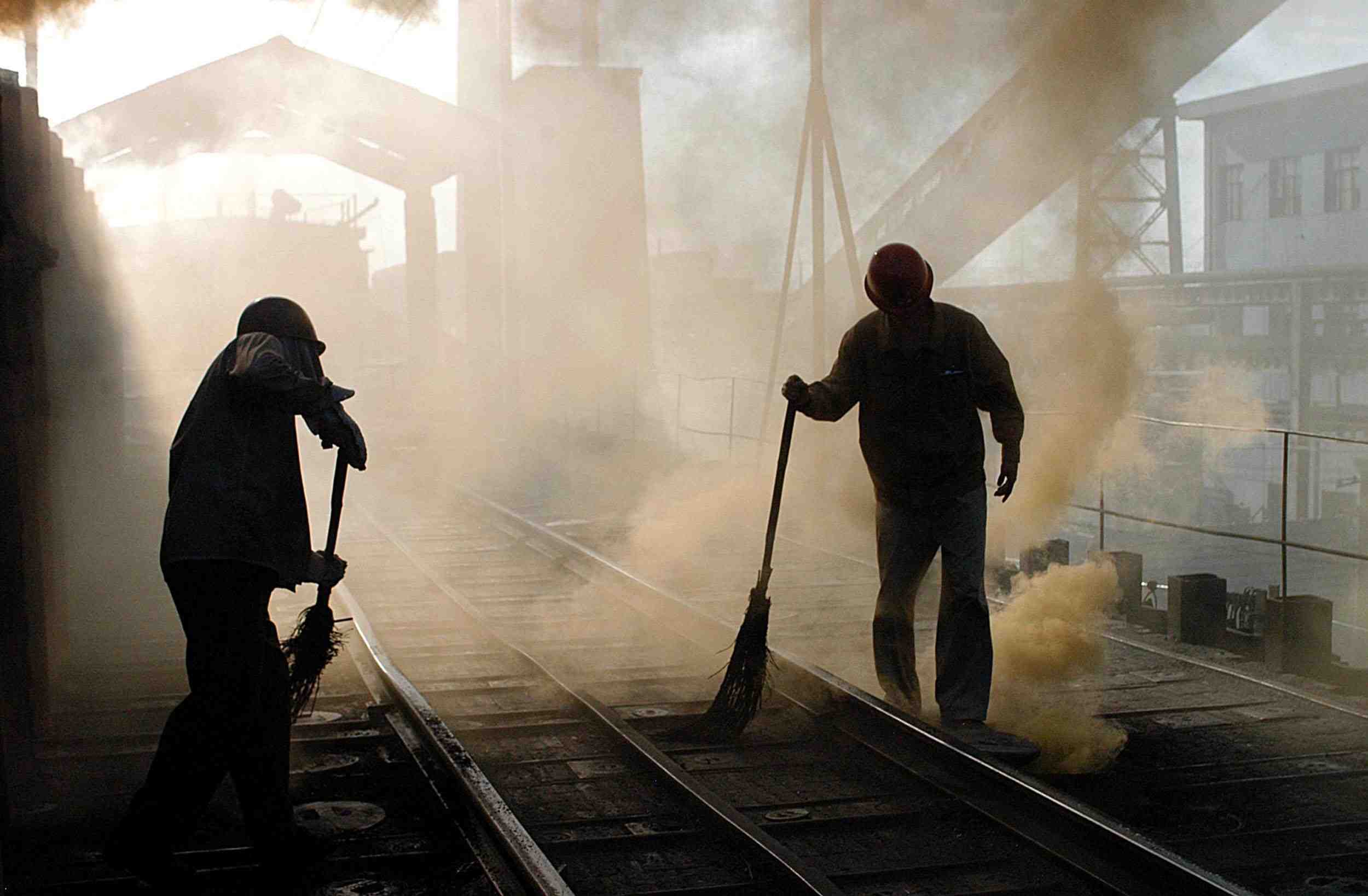 Chine, travail, aciérie, emploi, balai, chaleur,