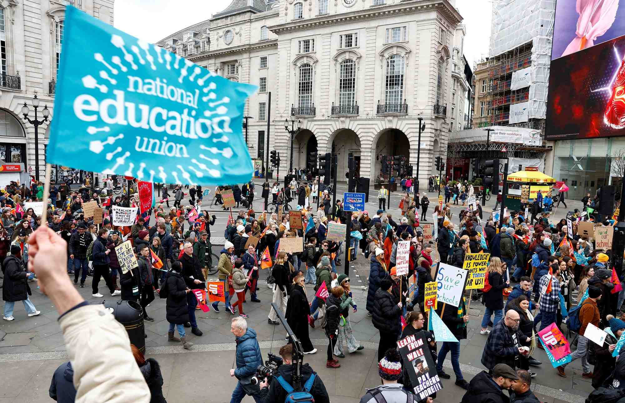 File photo: teachers attend a march during strike action in a dispute over pay, in london