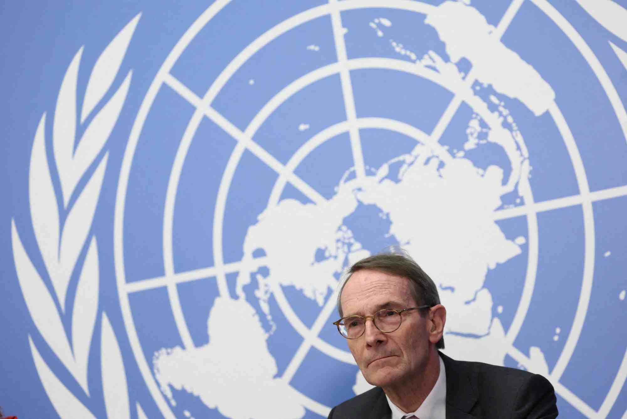 Erik mose, president de la commission d'enquete internationale des nations unies sur l'ukraine, a geneve