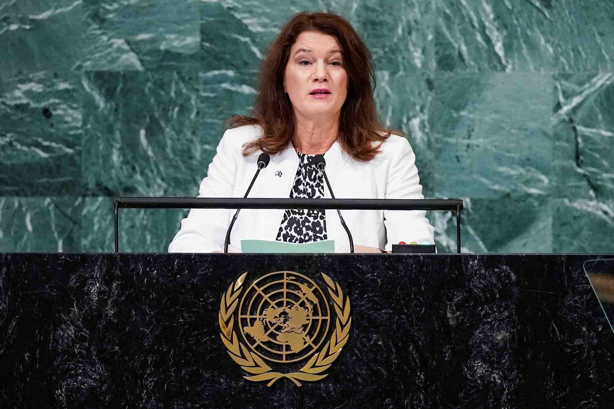 Photo d'archives de la ministre suedoise des affaires etrangeres, ann christin linde, au siege de l'onu a new york
