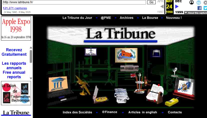 La Tribune en 1998, grâce à Internet Archive.