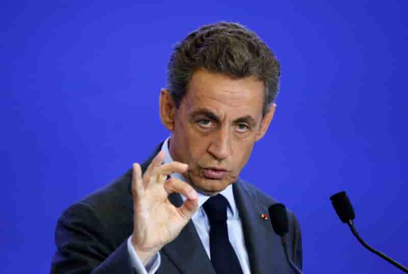 Nicolas sarkozy, former french president and head of the conservative les republicains political party, delivers his speech at the party's headquarters in paris