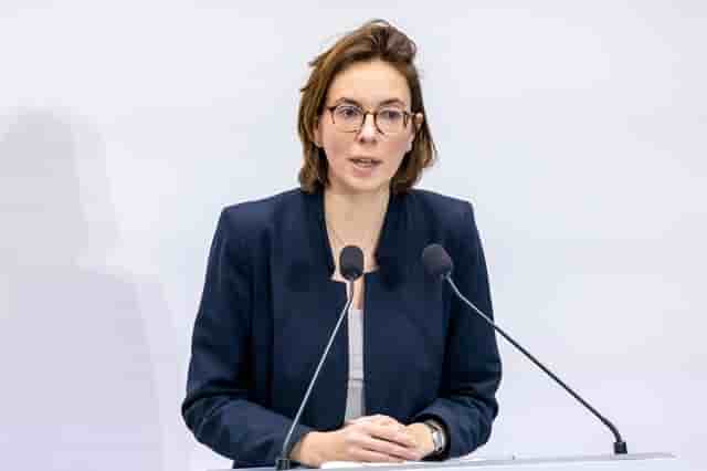 La ministre du Budget Amélie de Montchalin lors de la conférence sur les finances publiques le 15 avril 2025.