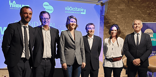 Les participants au Grand Oral : M. Delafosse, A. Larue, A. Doulain, M. Altrad, C. Mantion et P. Vignal