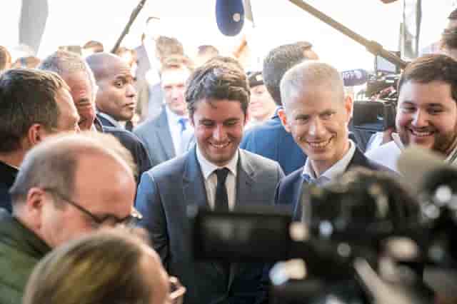 Le Premier ministre Gabriel Attal et Franck Riester à Coulommiers le 23 mars dernier.