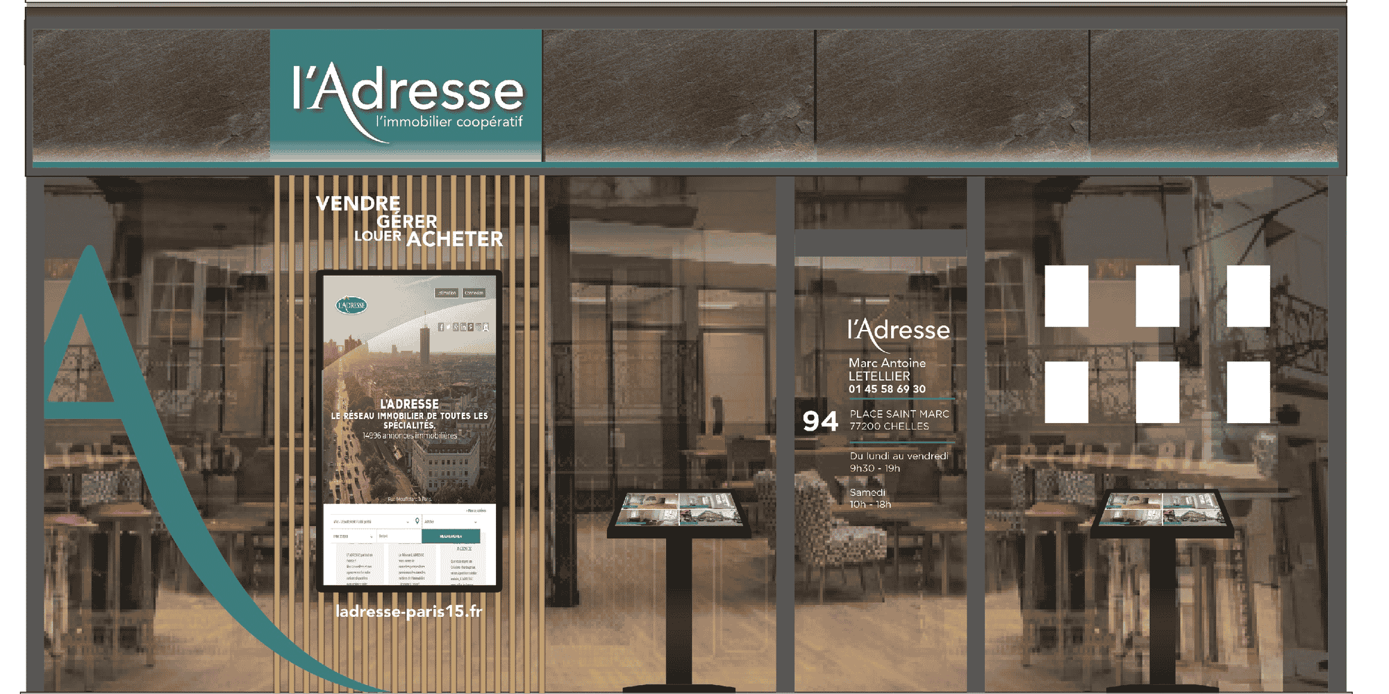 La nouvelle façade des agences du réseau L'Adresse qui sera déployée à partir du 15 septembre.