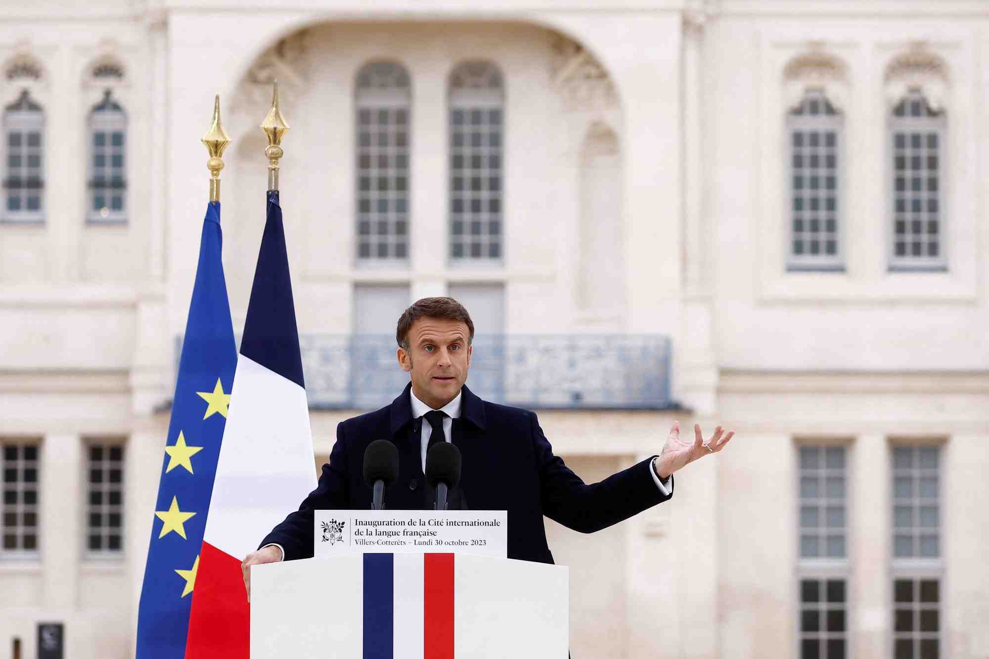 Le president emmanuel macron lors de l'inauguration de la cite internationale de la langue francaise