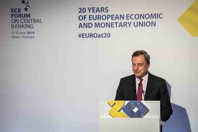 Mario Draghi, au Forum des banques centrales à Sintra, au Portugal, mardi 18 juin 2019.