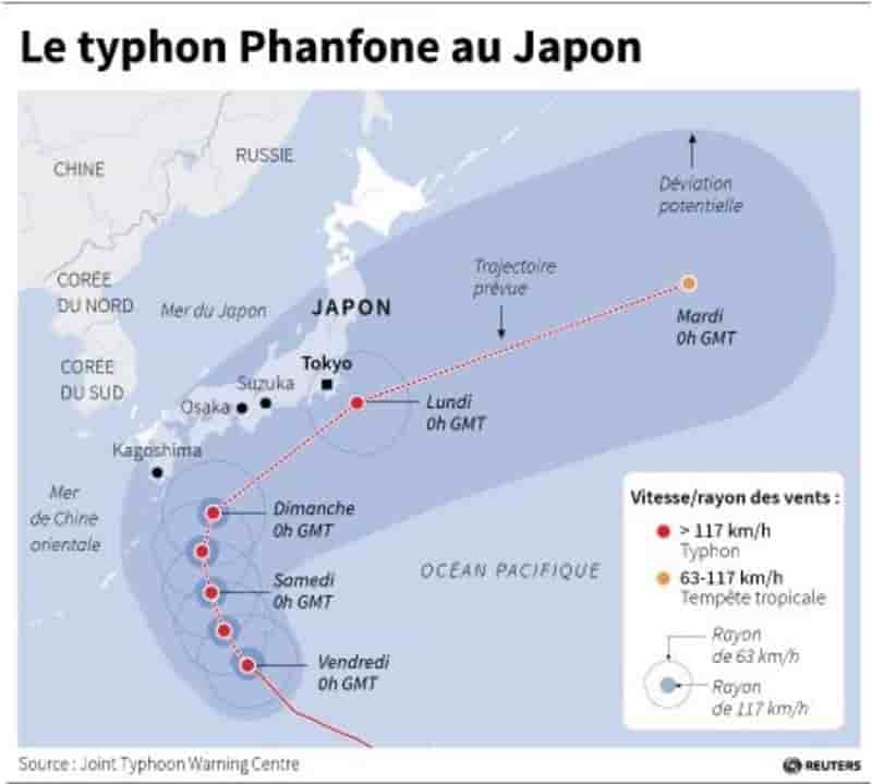 Le typhon Phanfone attendu lundi à Tokyo