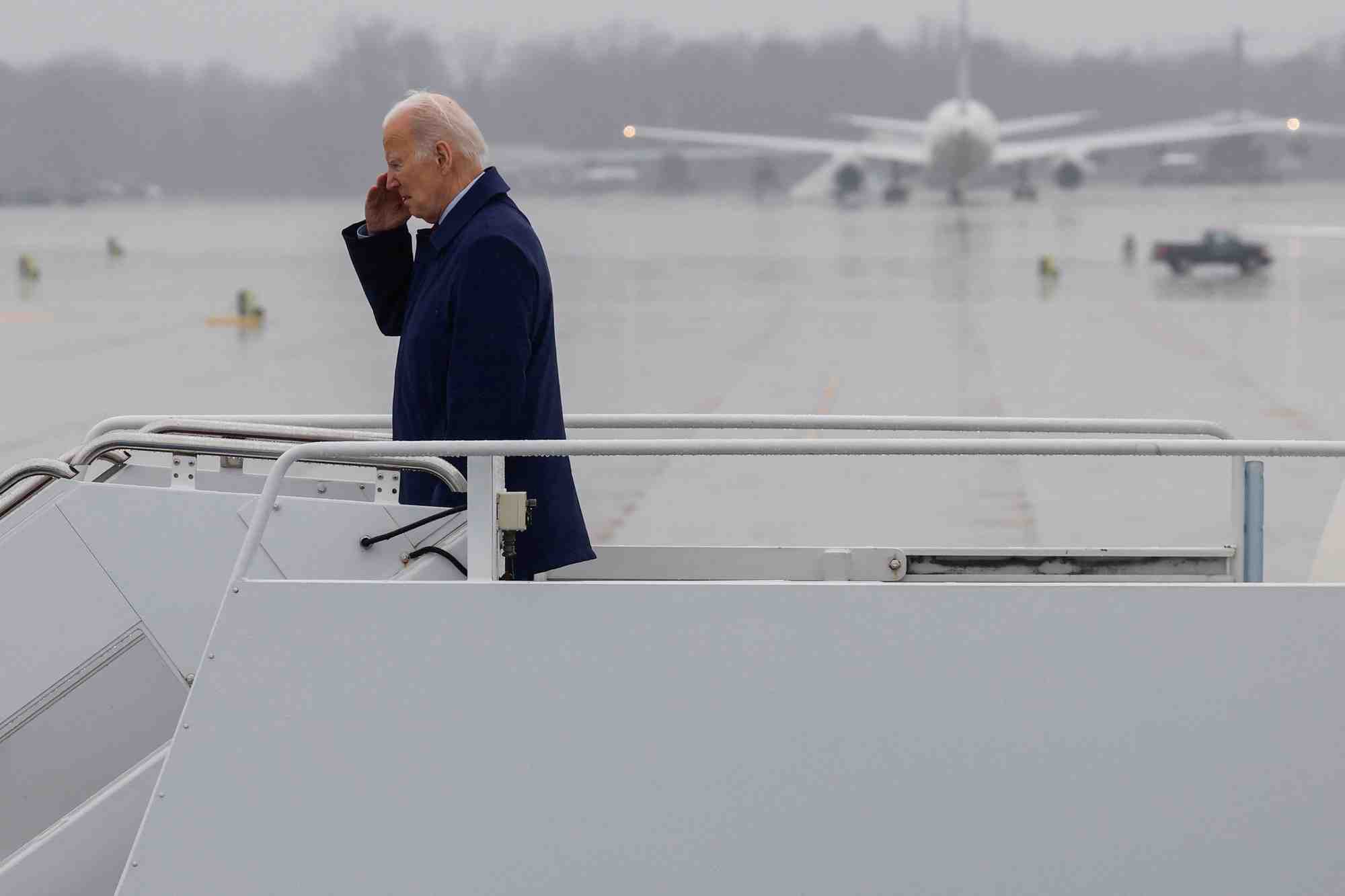 U.s. president joe biden boards air force one for travel to delaware from joint base andrews