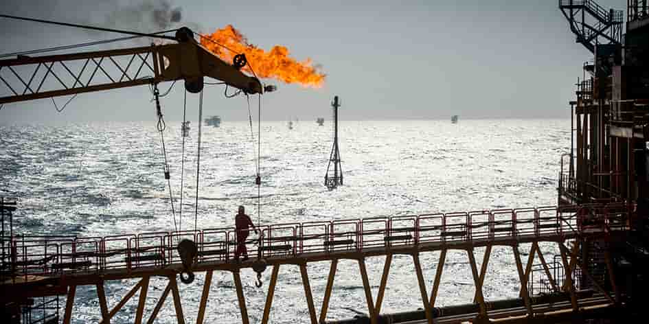 Plateforme offshore dans le gisement de Salman, dans le golfe Persique.