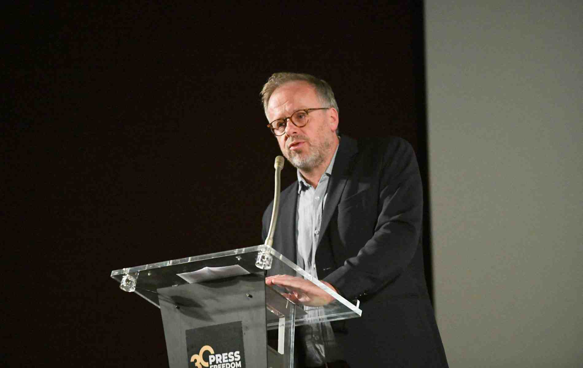 Christophe Deloire en 2022 lors des Press Freedom Awards.