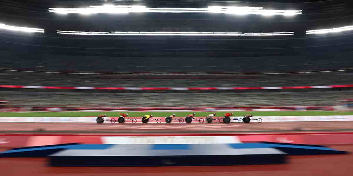 Un 5 000 mètres masculin lors des épreuves de para athlétisme à Tokyo en 2021.