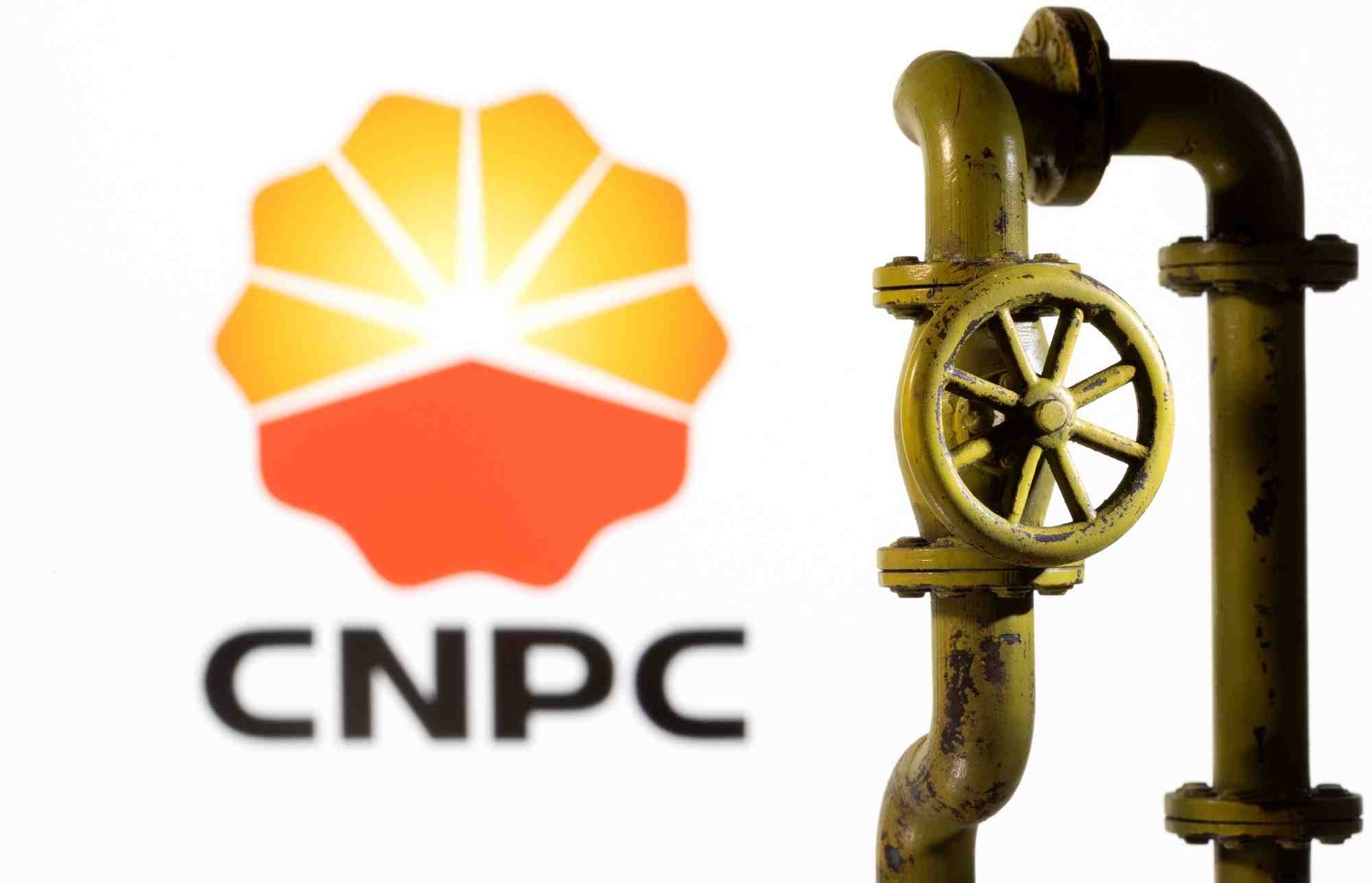 Un gazoduc imprime en 3d devant le logo de cnpc (china national petroleum corporation)