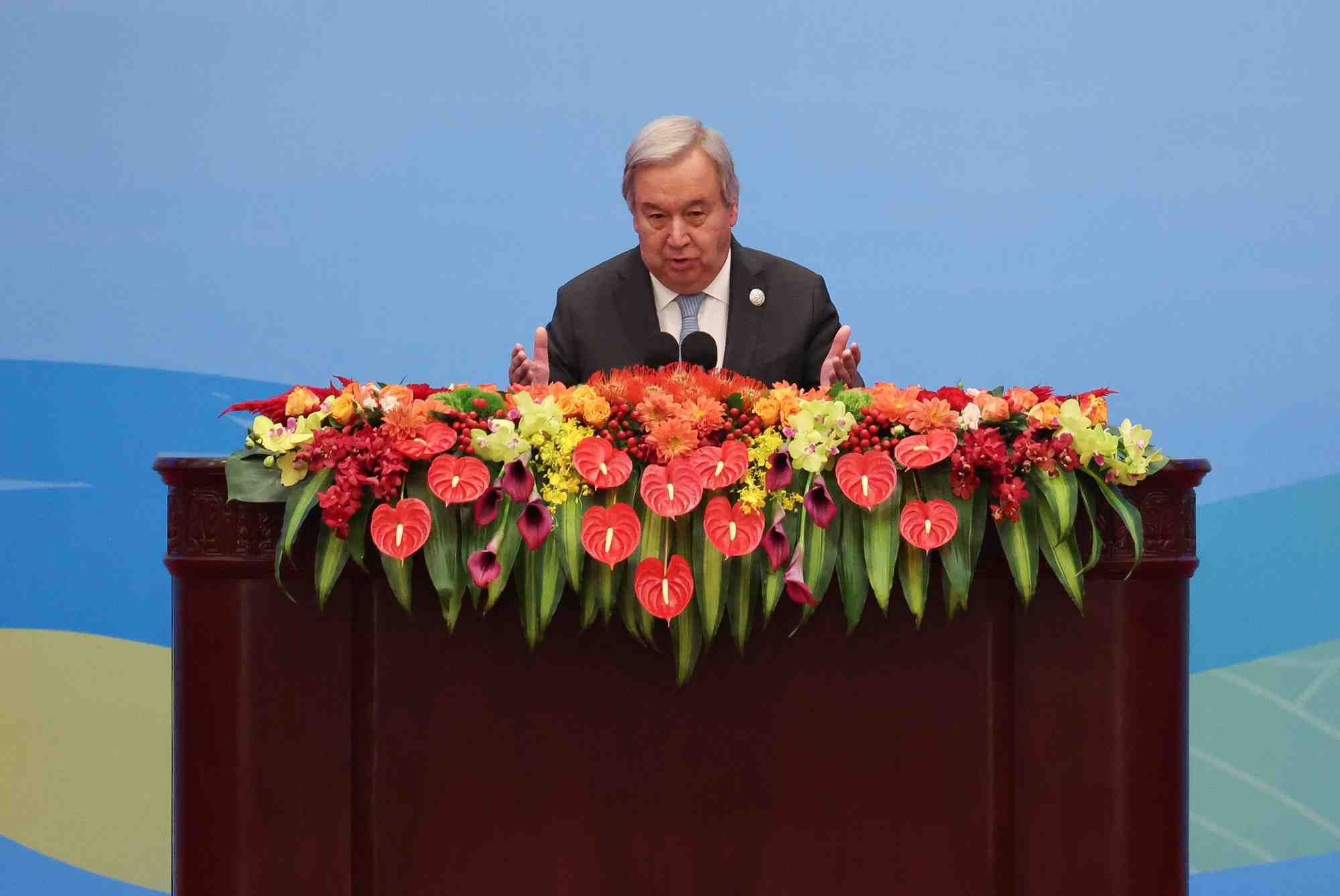 Le secretaire general des nations unies, antonio guterres a pekin, en chine