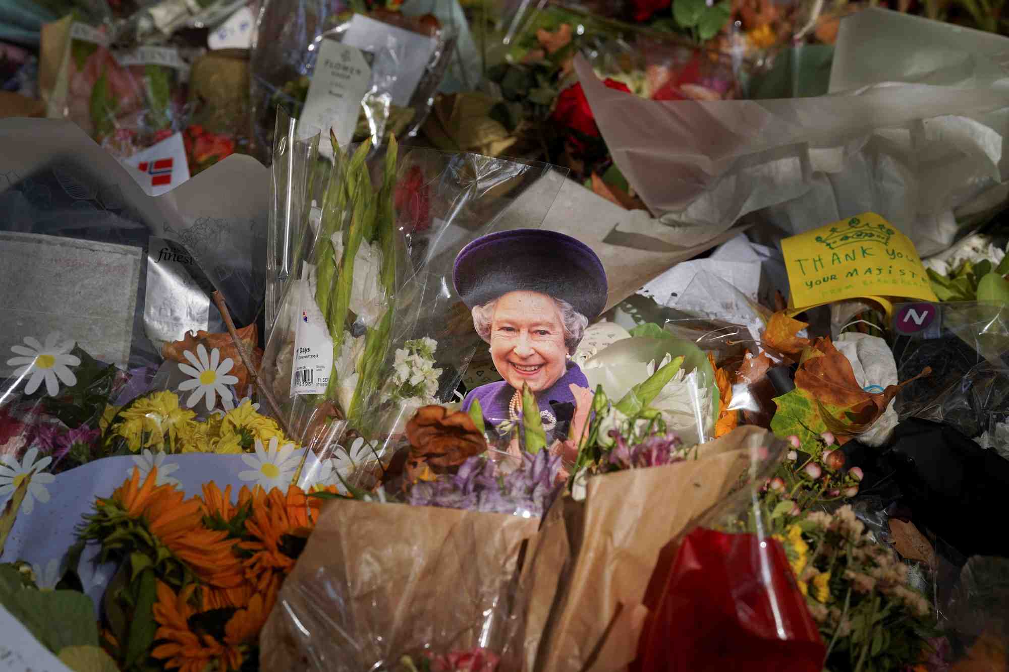 Une photo de la defunte reine elizabeth a green park