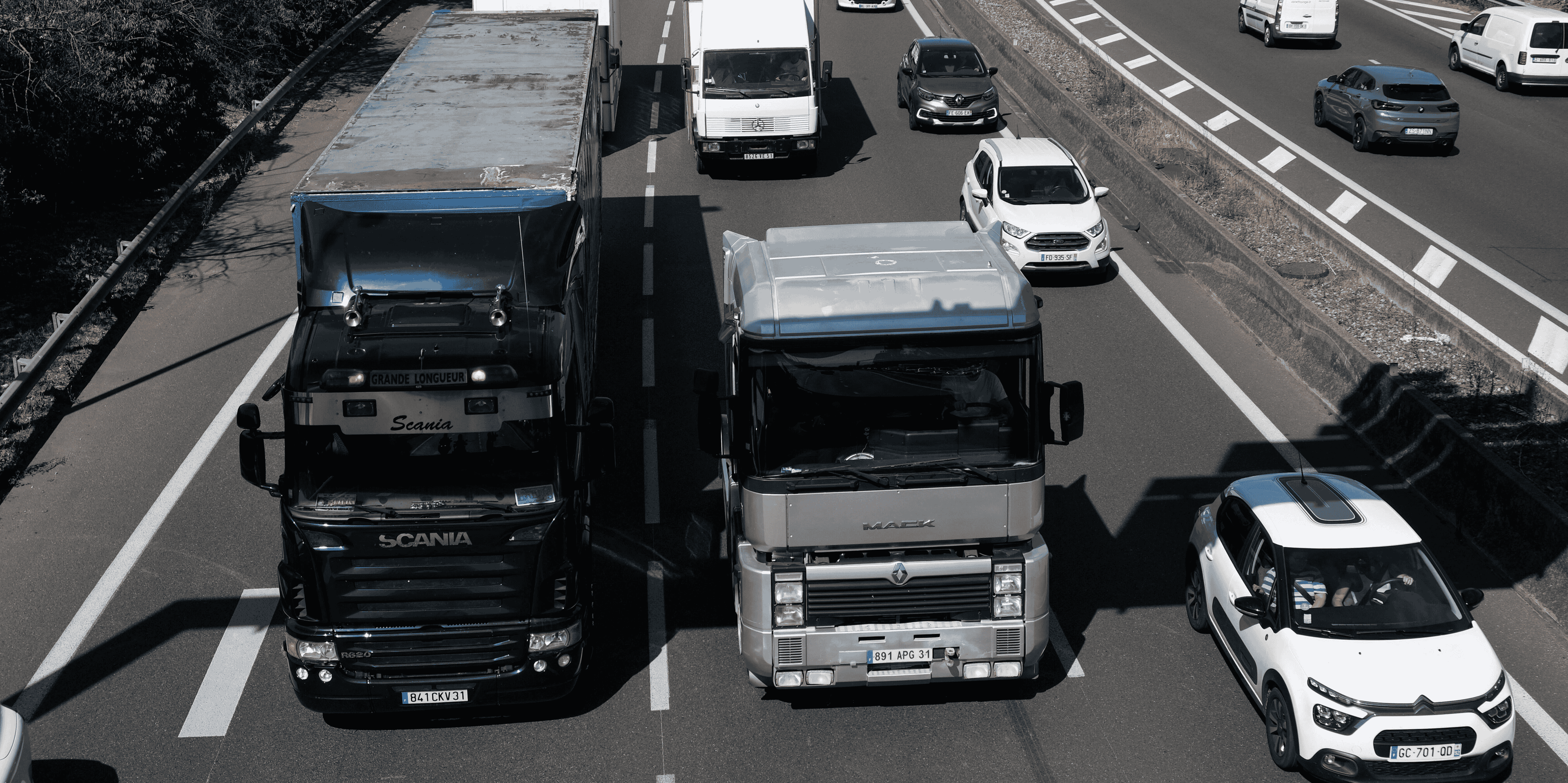 camions, émission, CO2, particules, diesel, routier, chauffeur, trafic,