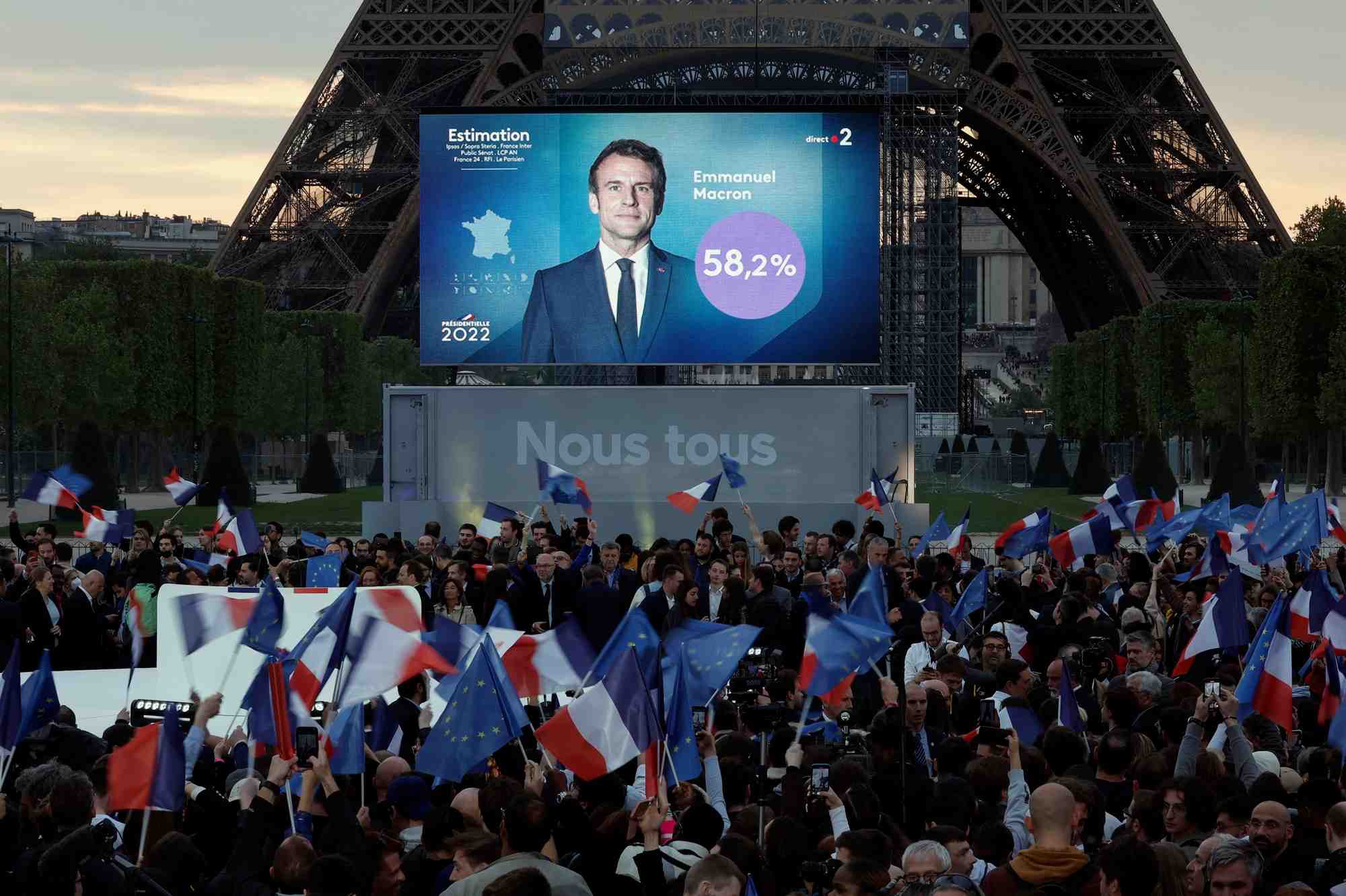 France 2022: macron reconduit a l'elysee avec pres de 58%