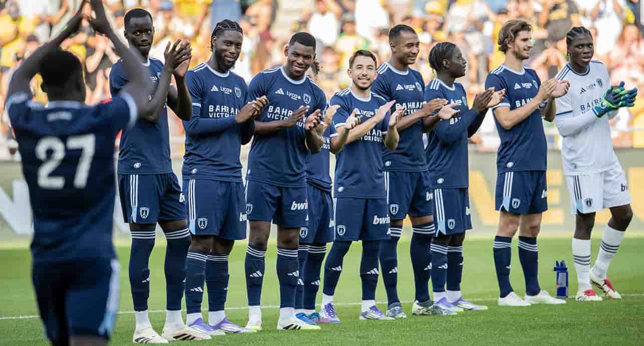 L'équipe du Paris FC, face à Nantes, au stade de la Beaujoire, le 9 août.