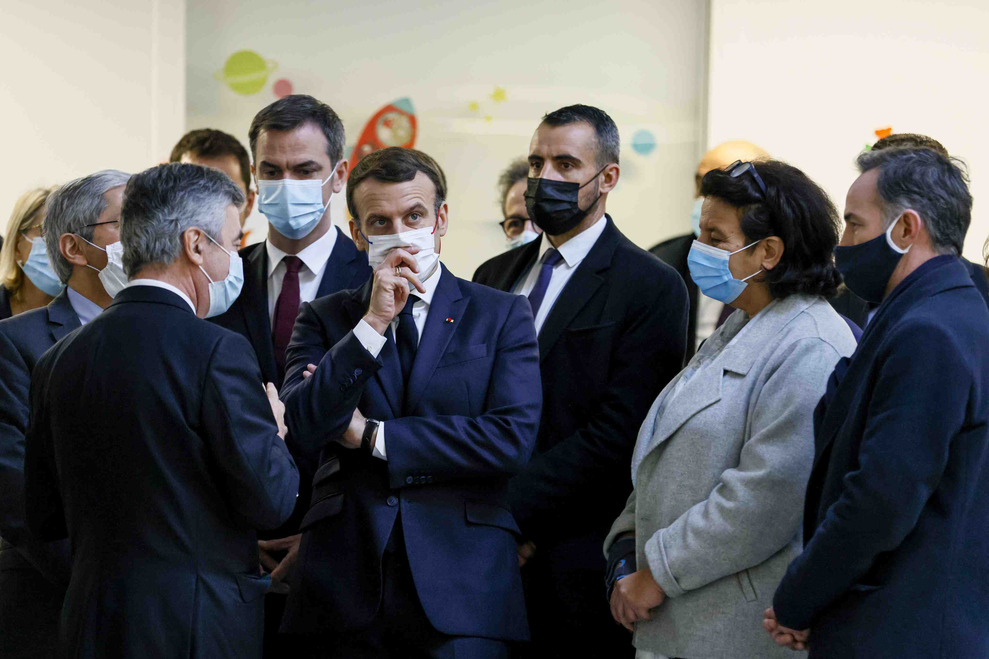 French president macron visits the necker hospital in paris