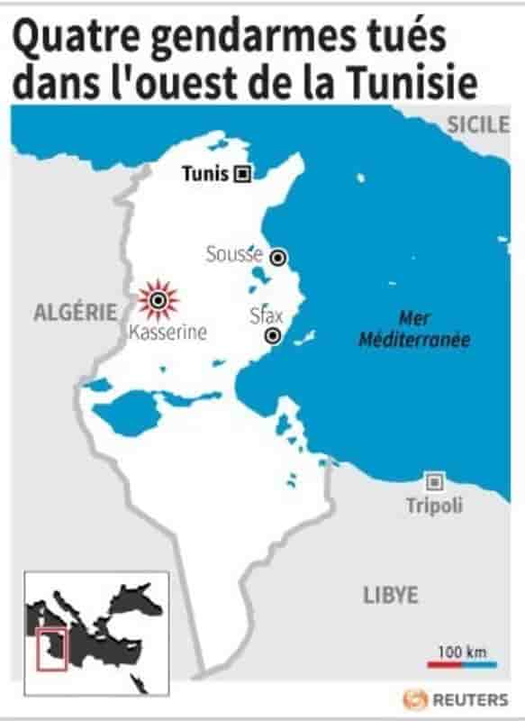 Quatre gendarmes tues dans l'ouest de la tunisie