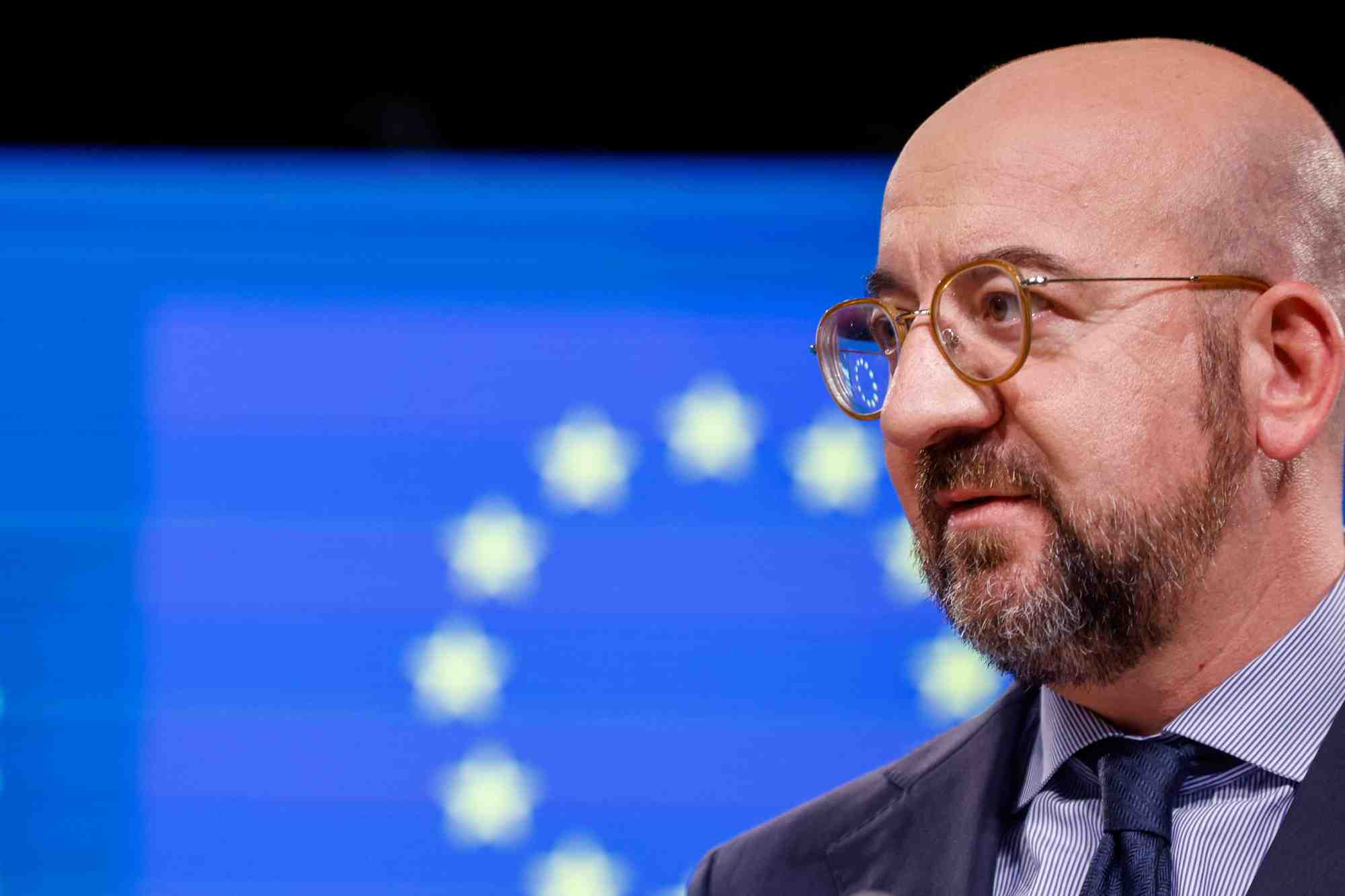 Le president du conseil europeen charles michel lors d'une conference de presse a bruxelles
