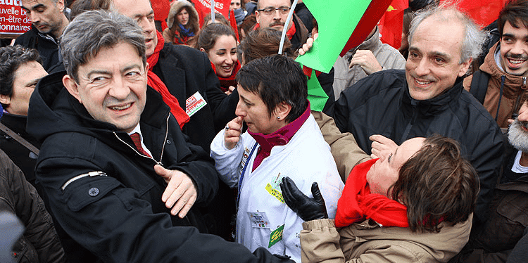 Jean-Luc Mélenchon, Front de gauche, et Philippe Poutou, NPA, étaitent à Toulouse pour soutenir les salariés de Sanofi dans le cadre des ""jeudis de la colère""