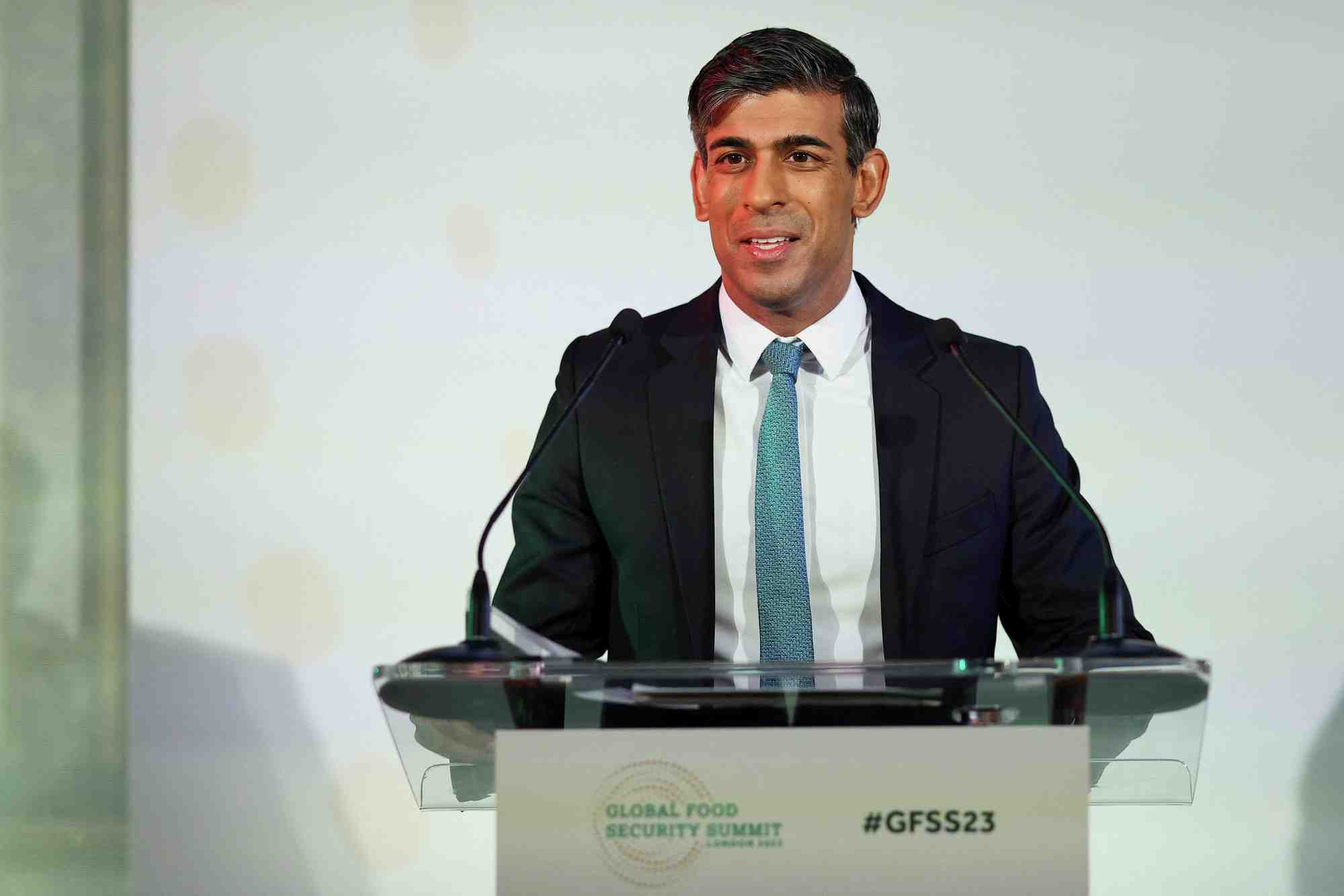Le premier ministre britannique rishi sunak au sommet mondial sur la securite alimentaire a lancaster house