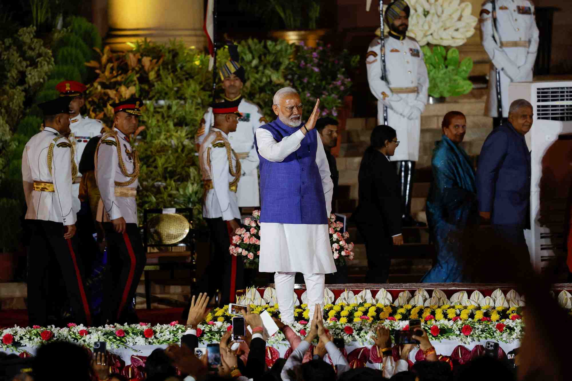 Narendra modi lors d'une ceremonie de prestation de serment au palais presidentiel de new delhi, inde