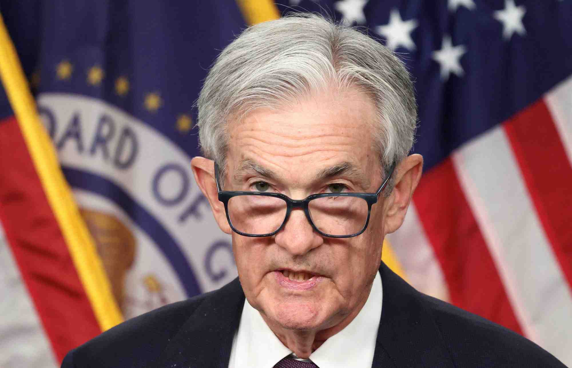 Jerome Powell, président de la Fed, lors de la conférence de presse le 7 mai 2025.