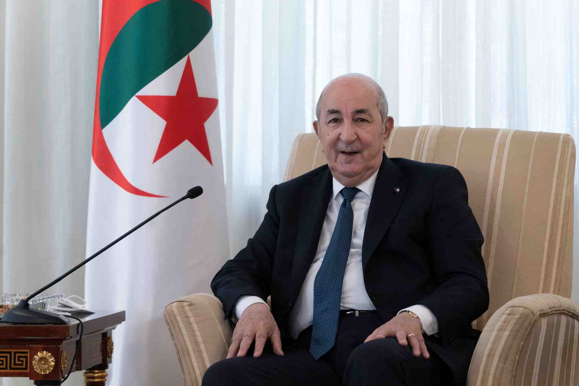 Le president algerien abdelmadjid tebboune lors d'une reunion avec le secretaire d'etat americain