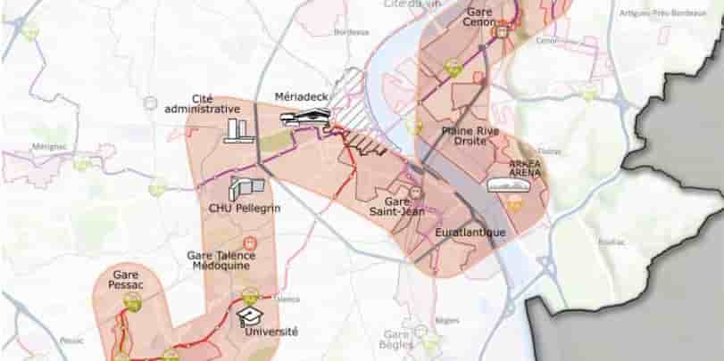 Le corridor retenu par Bordeaux Métropole pour poursuivre les travaux prospectifs serpente entre les deux rives de l'agglomération.